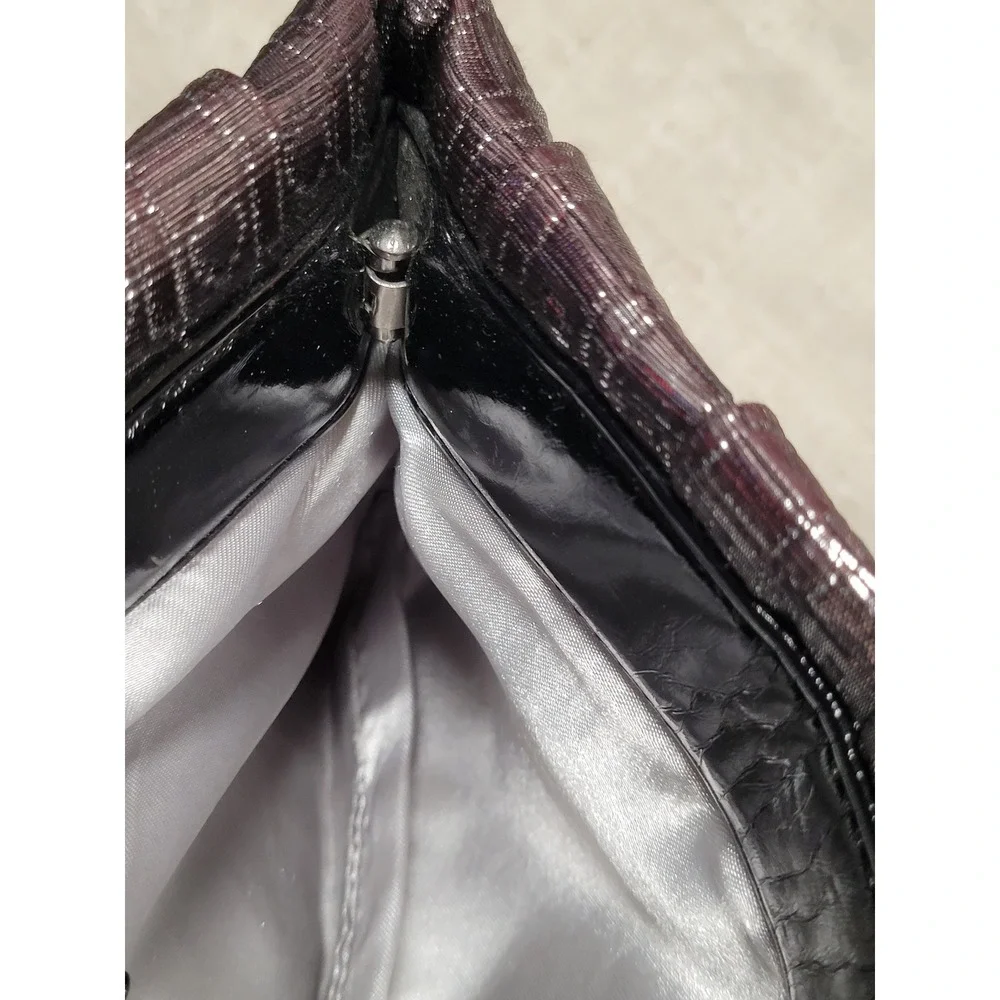 Express Womens Evening Clutch Bag Metallic Silver‎ Plum Pleated Formal Handbag